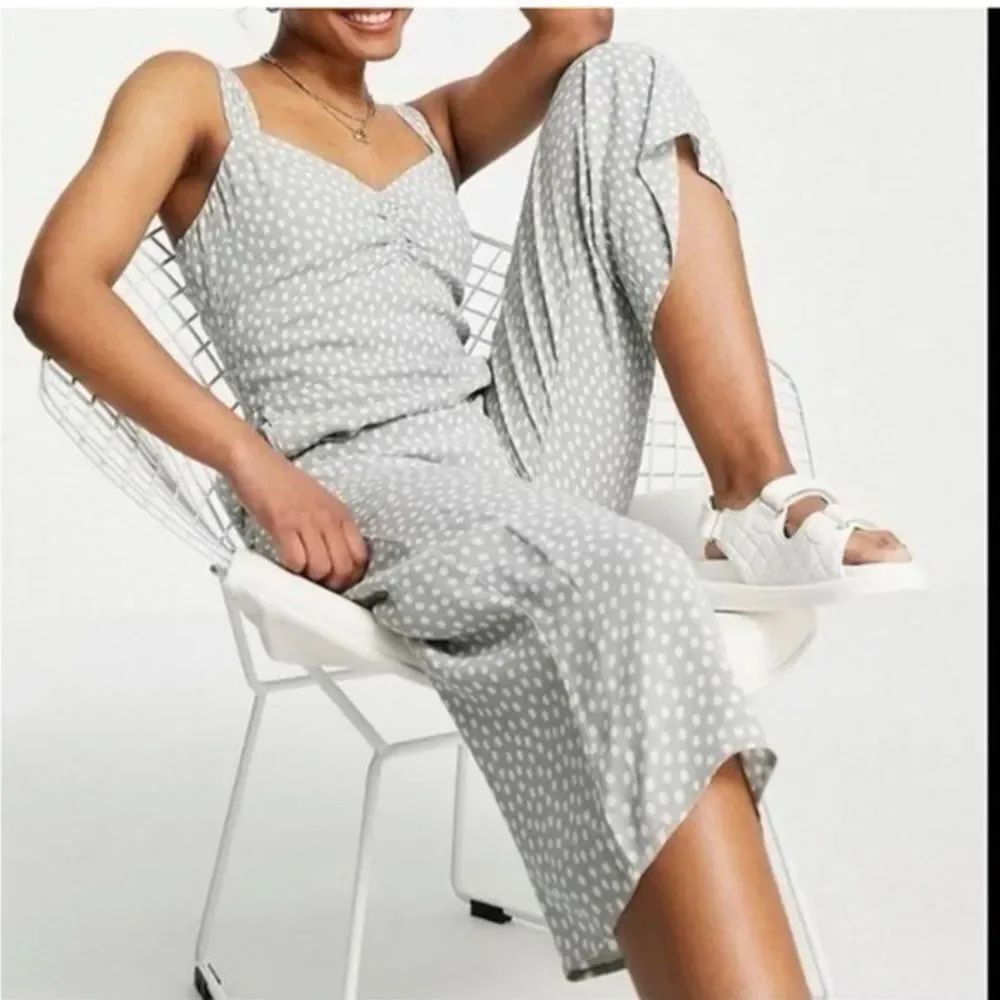 Abercrombie & Fitch Sage Green Polka Dot Wide-Leg Jumpsuit